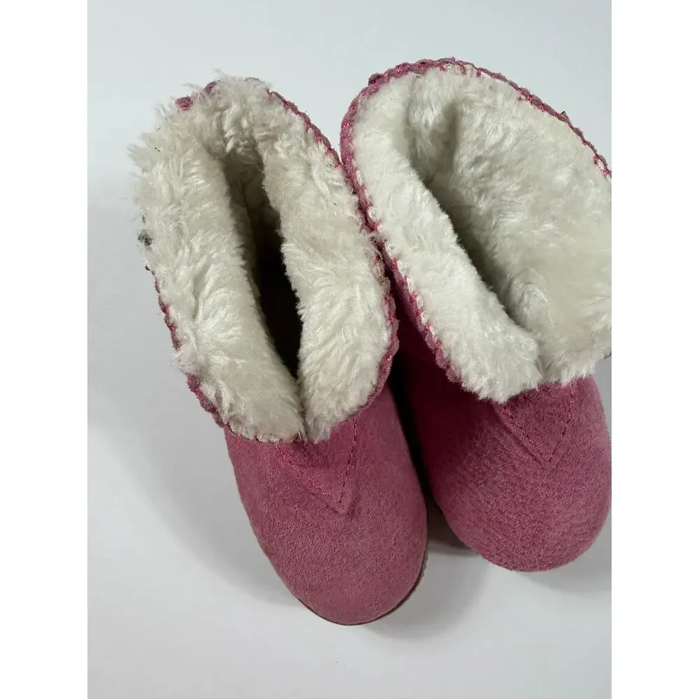 Old Friend Kids Hot Pink Bootee Leather Fleece Slipper Boots Size 7 toddler